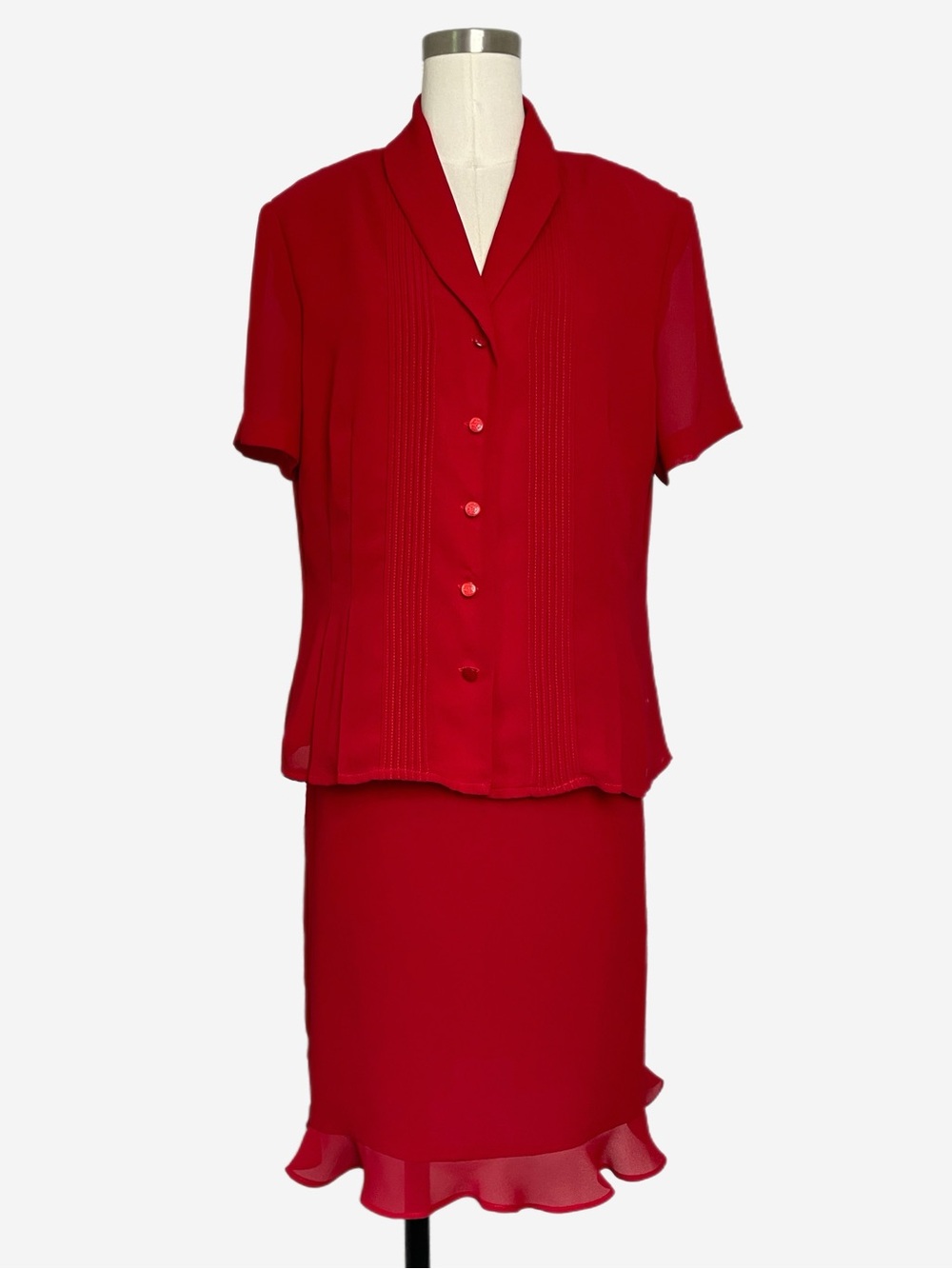Vintage Y2K Danny & Nicole Red shirt and skirt set ruffle career festive L/XL